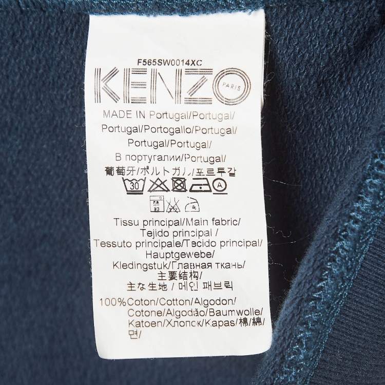مملوكة مسبقًا Kenzo Teal Blue Logo Tiger Embroidered Cotton Sweatshirt M