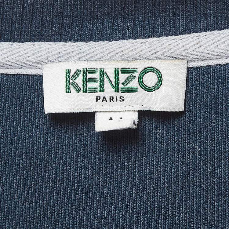 مملوكة مسبقًا Kenzo Teal Blue Logo Tiger Embroidered Cotton Sweatshirt M