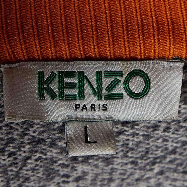 Pre Owned Kenzo Grey Melange Wool Knit Crew Neck Sweater L