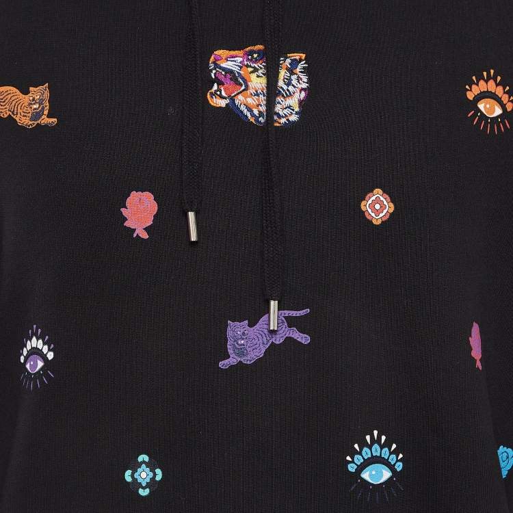 Pre Owned Kenzo Black All Over Print Cotton Long Sleeve Hoodie S