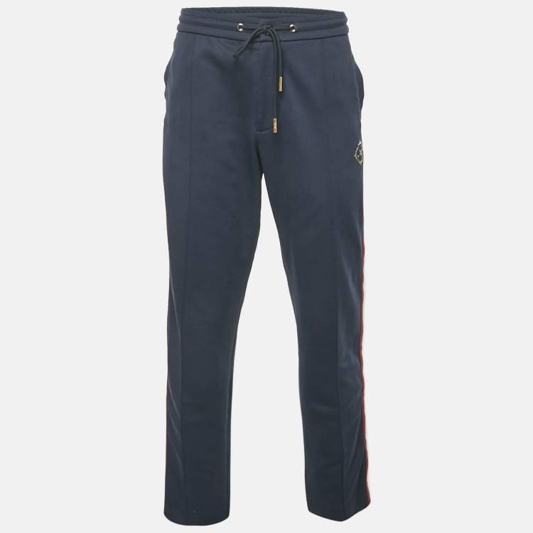 Pre Owned Kith Navy Blue Knit Contrast Trimmed Trackpants L