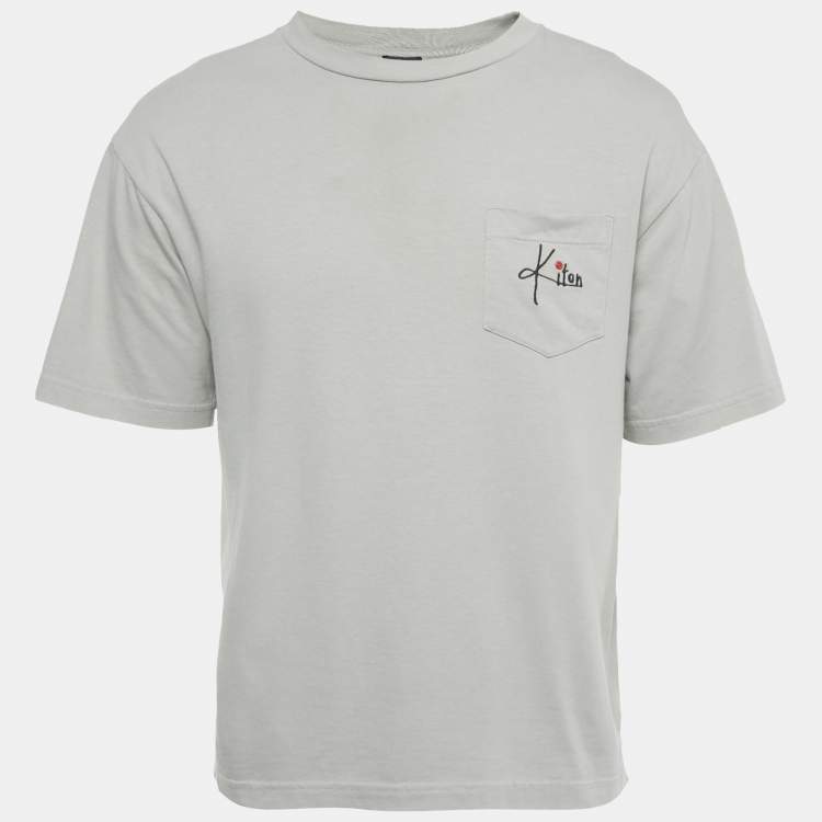 Pre Owned Kiton Grey Logo Embroidery Cotton Crew Neck T-Shirt S