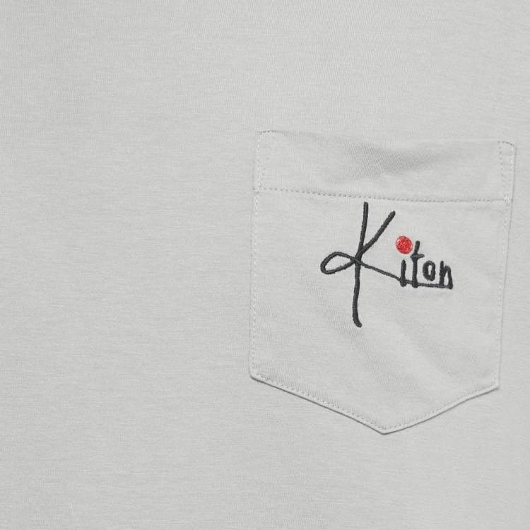 Pre Owned Kiton Grey Logo Embroidery Cotton Crew Neck T-Shirt S