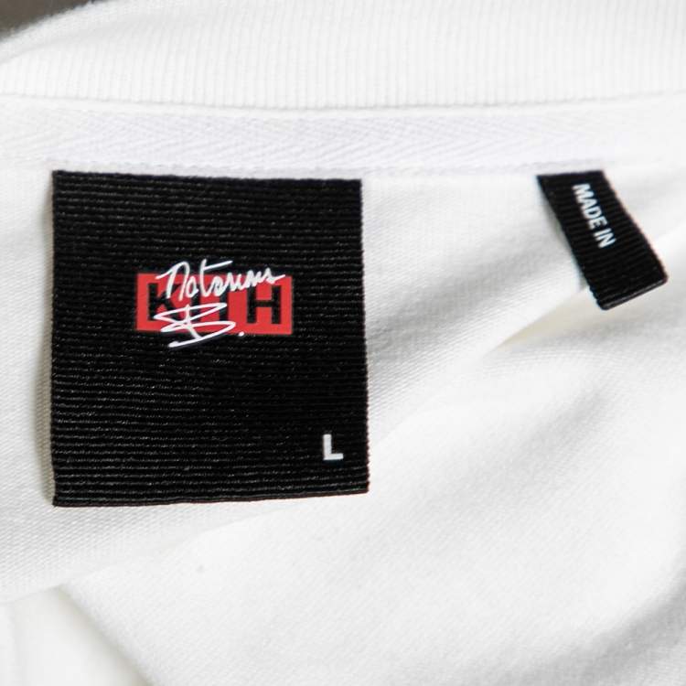 Pre Owned Kith x Biggie White Logo Printed Cotton Crewneck T-Shirt L