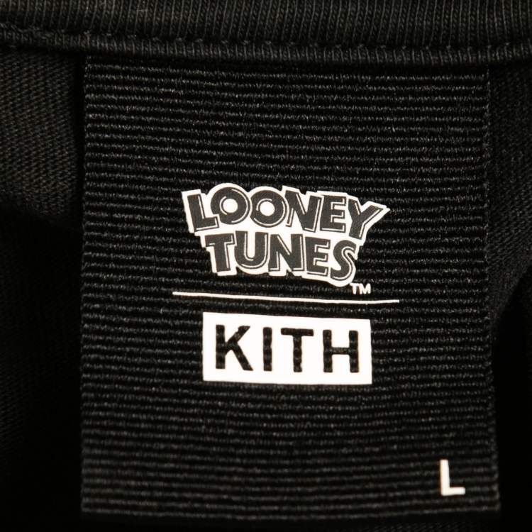 Pre Owned Kith X Looney Tunes Black Printed Cotton Crew Neck T-Shirt L