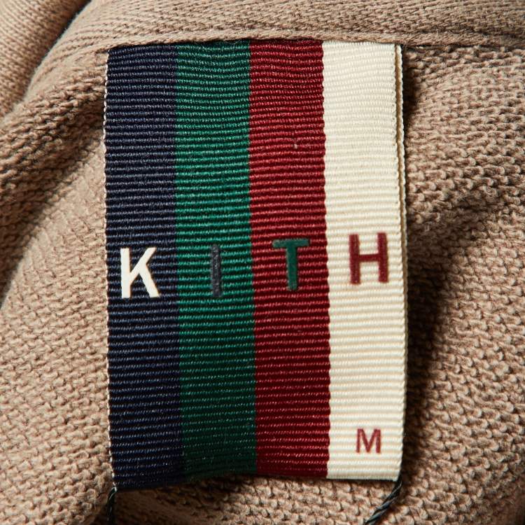Pre Owned Kith Beige Cotton Knit Logo Print Pocket Detail Hoodie M