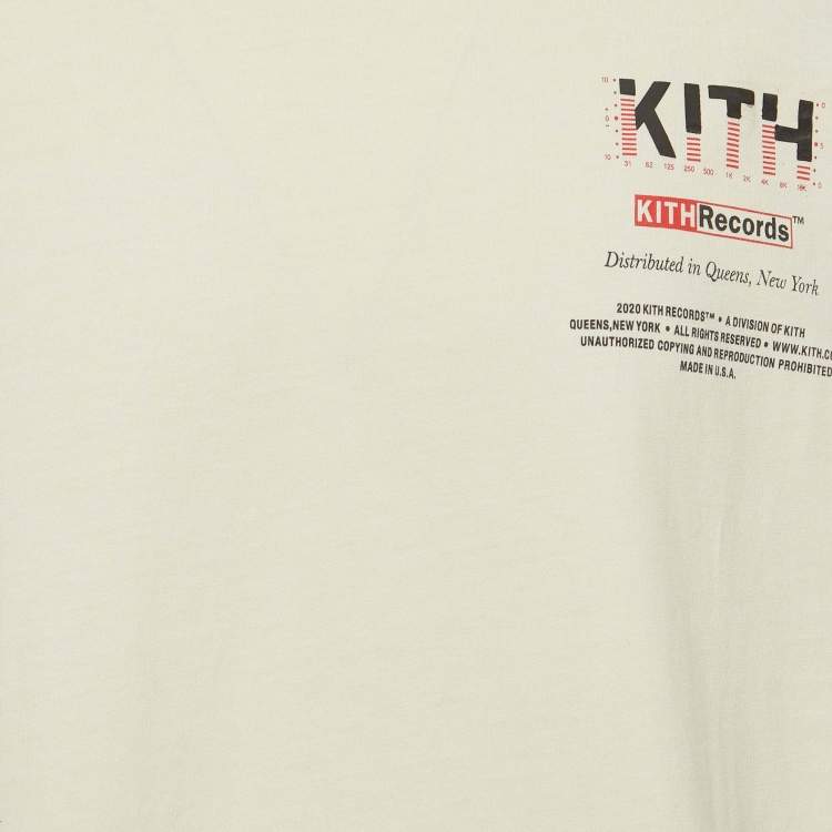 Pre Owned Kith Cream Kith Records Print Cotton Crew Neck T-Shirt L
