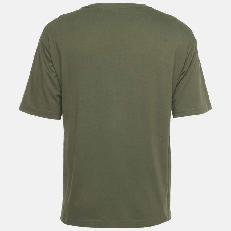 Pre Owned Kiton Olive Green Logo Embroidered Crewneck T-Shirt S
