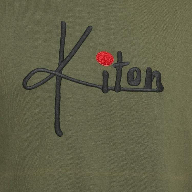 Pre Owned Kiton Olive Green Logo Embroidered Crewneck T-Shirt S