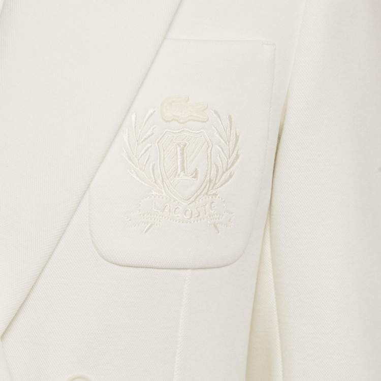 مملوكة مسبقًا بليزر لاكوست أبيض مطرز بشعار من الجبردين مقاس صغير - سمول