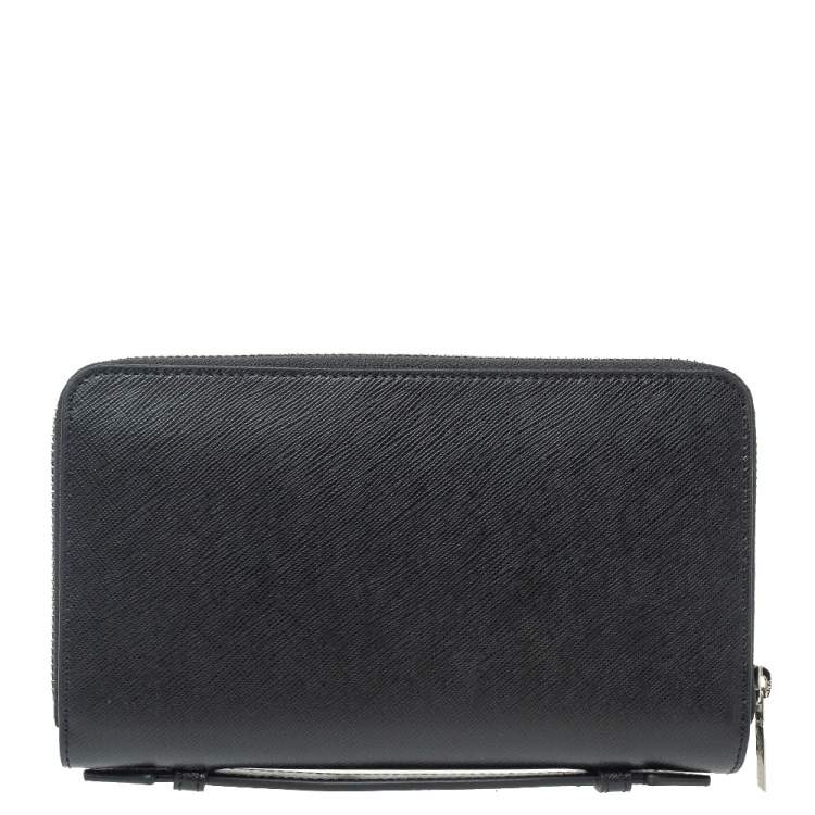 Pre Owned Lancaster Black Leather Mathias Double Zip Travel Organizer Wallet