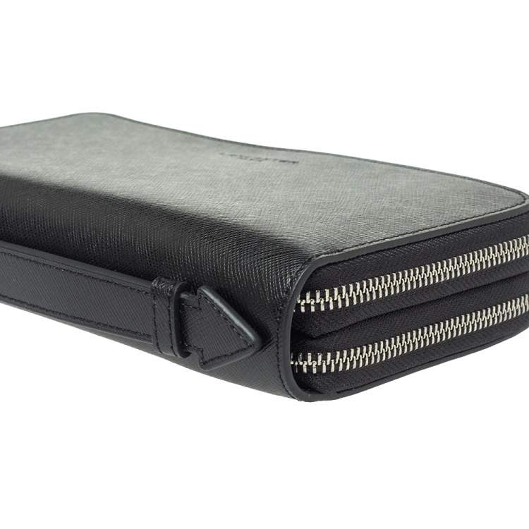 Pre Owned Lancaster Black Leather Mathias Double Zip Travel Organizer Wallet