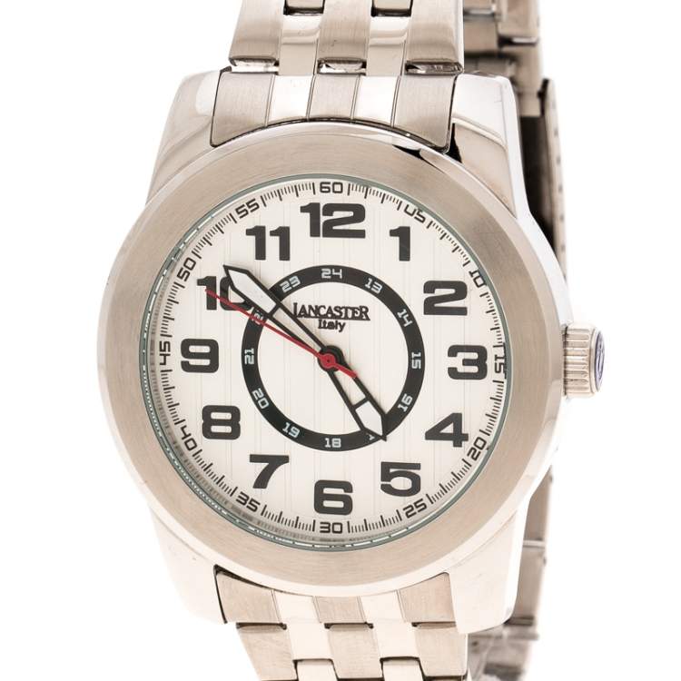 Pre Owned Lancaster Silver White Stainless Steel NPU Sportif Men's Wristwatch 44 mm