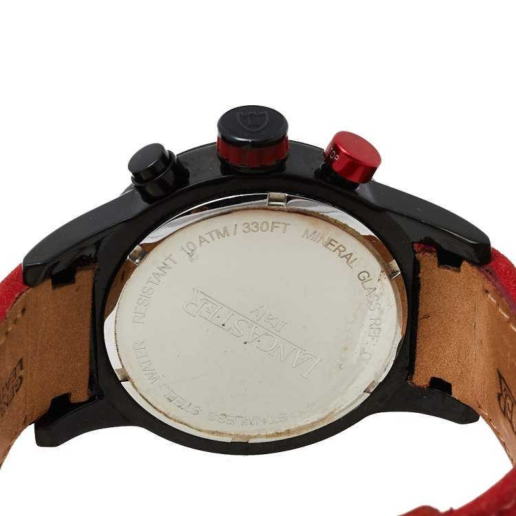 Pre Owned Lancaster Black PVD Stainless Steel Leather OLA-EK2014 Men's Wristwatch 45 mm