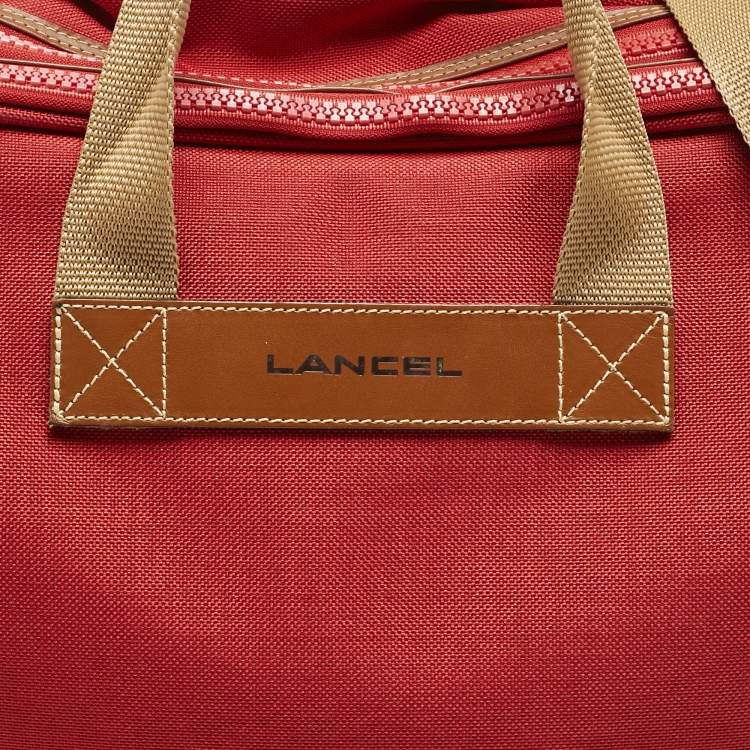 Pre Owned Lancel Red Canvas Weekender Travel Bag