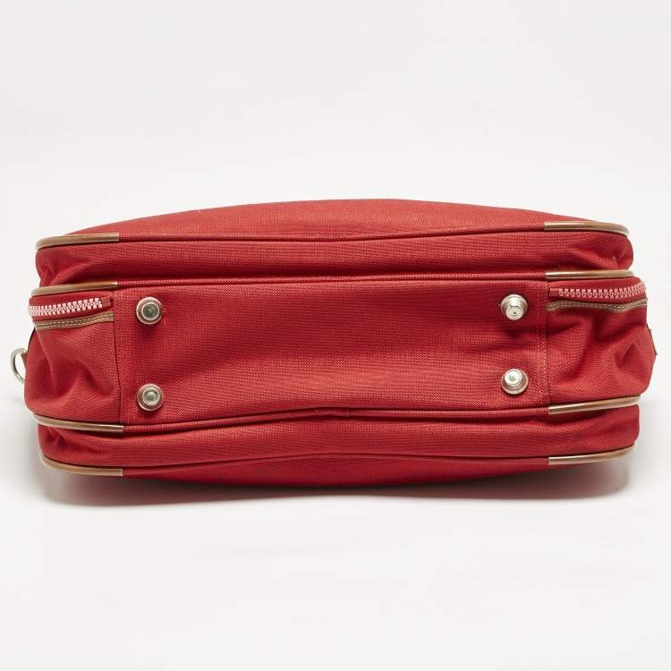 Pre Owned Lancel Red Canvas Weekender Travel Bag