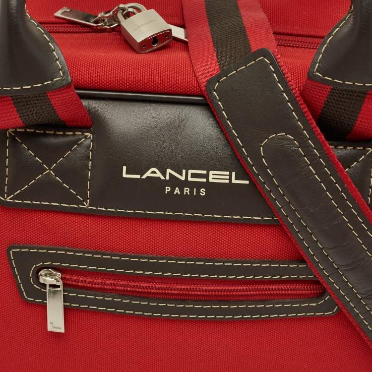 Pre Owned Lancel Red Canvas Duffel Travel Bag