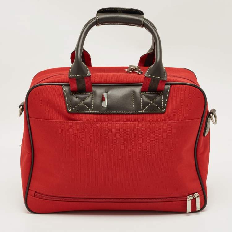 Pre Owned Lancel Red Canvas Duffel Travel Bag