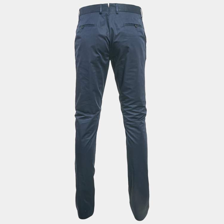 Pre Owned Lanvin Navy Blue Cotton Formal Trousers L