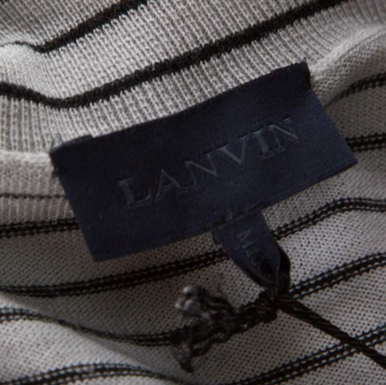Pre Owned Lanvin Grey Wool Striped Turtle Neck Sweater L