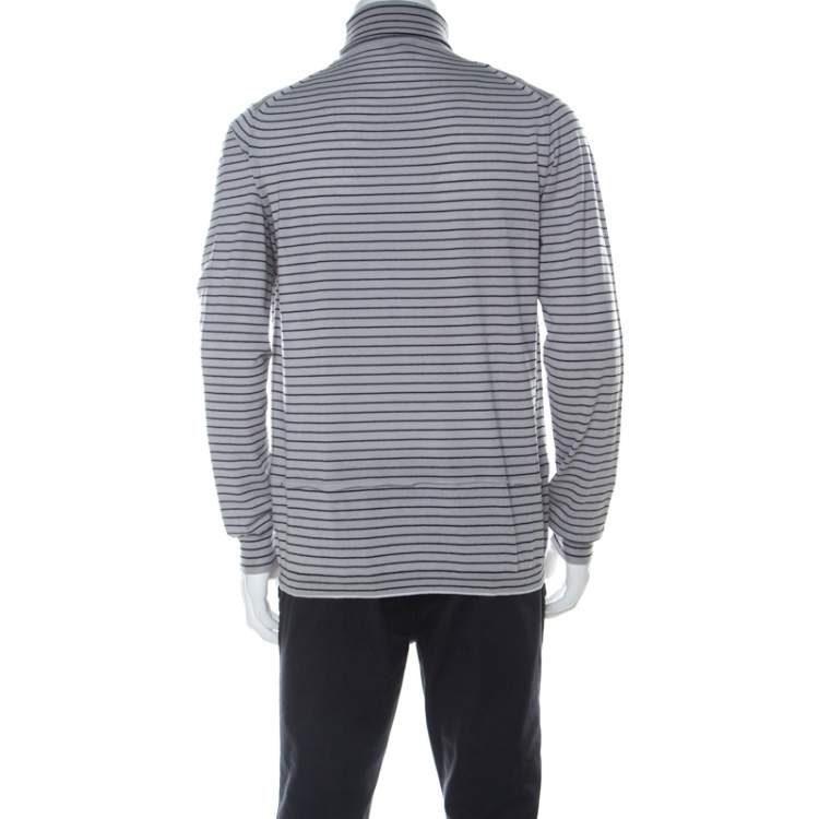 Pre Owned Lanvin Grey Wool Striped Turtle Neck Sweater L