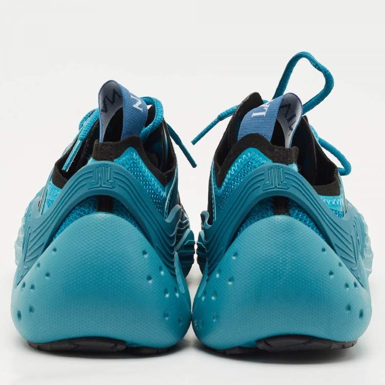 Pre Owned Lanvin Turquoise Blue Mesh and Rubber Flash X Lace Up Sneakers Size 42