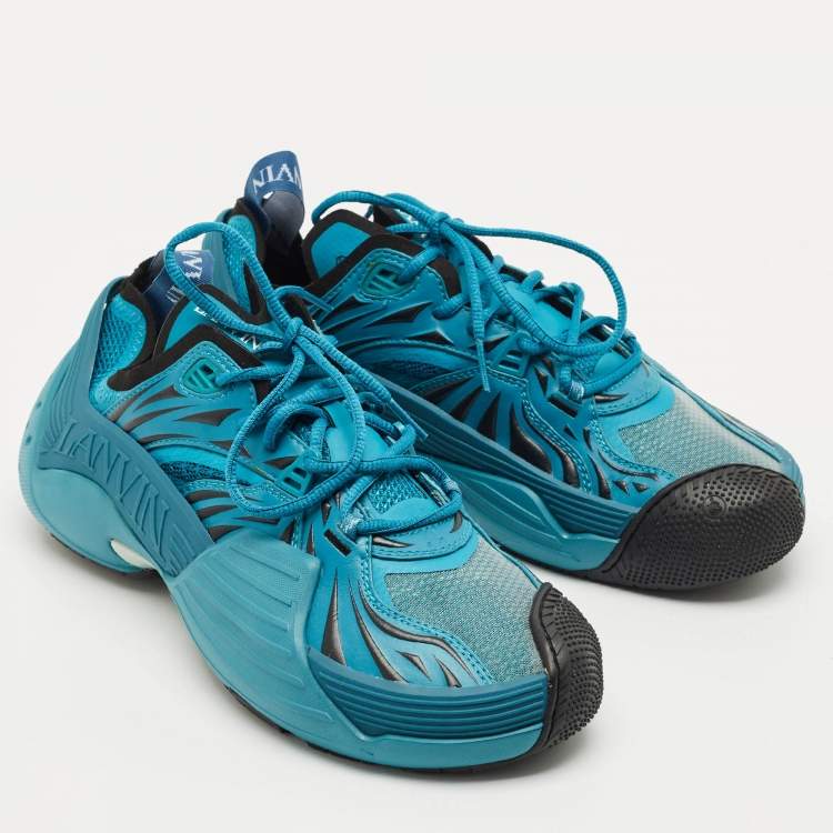 Pre Owned Lanvin Turquoise Blue Mesh and Rubber Flash X Lace Up Sneakers Size 42