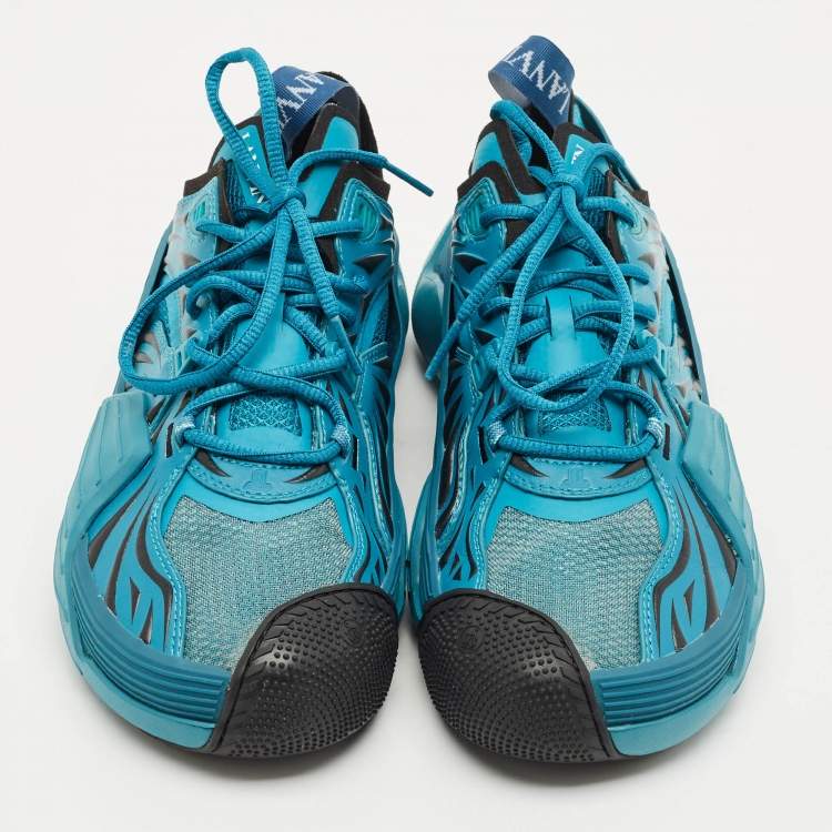 Pre Owned Lanvin Turquoise Blue Mesh and Rubber Flash X Lace Up Sneakers Size 42