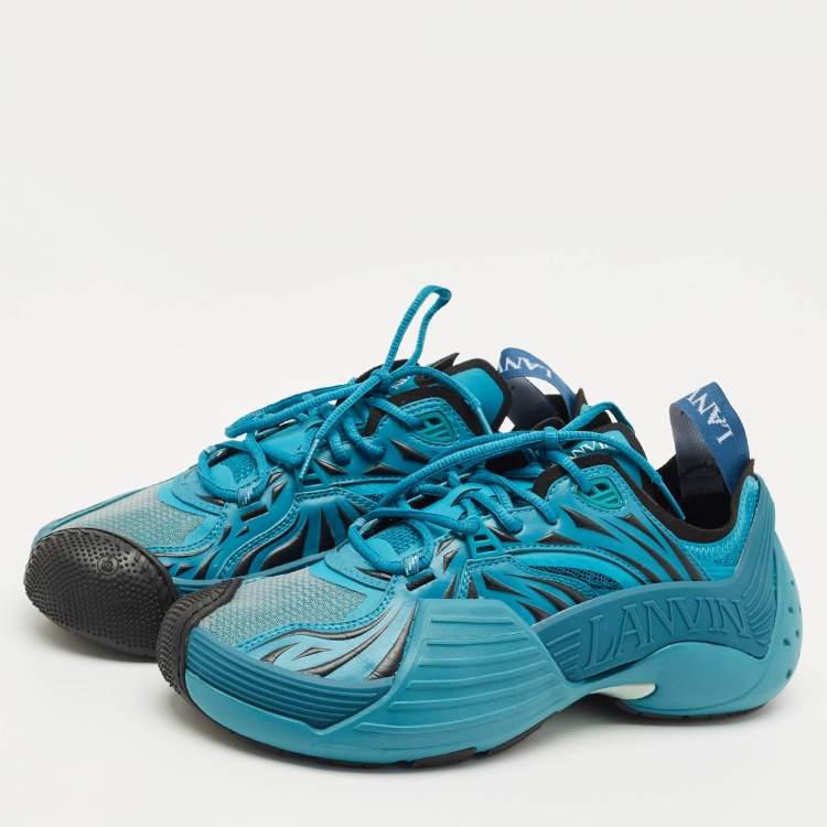 Pre Owned Lanvin Turquoise Blue Mesh and Rubber Flash X Lace Up Sneakers Size 42