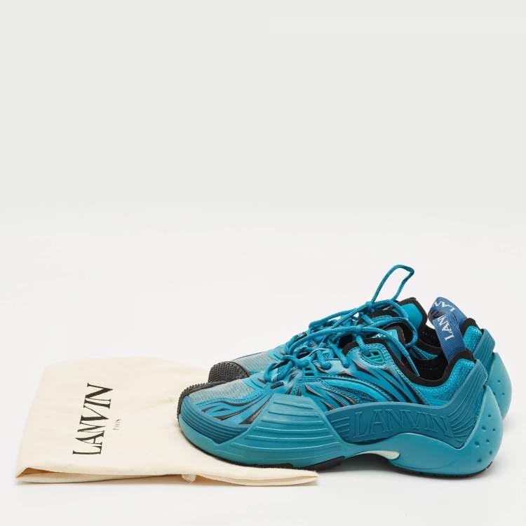 Pre Owned Lanvin Turquoise Blue Mesh and Rubber Flash X Lace Up Sneakers Size 42