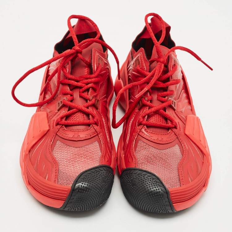 Pre Owned Lanvin Dark Red Mesh and Rubber Flash X Lace Up Sneakers Size 42
