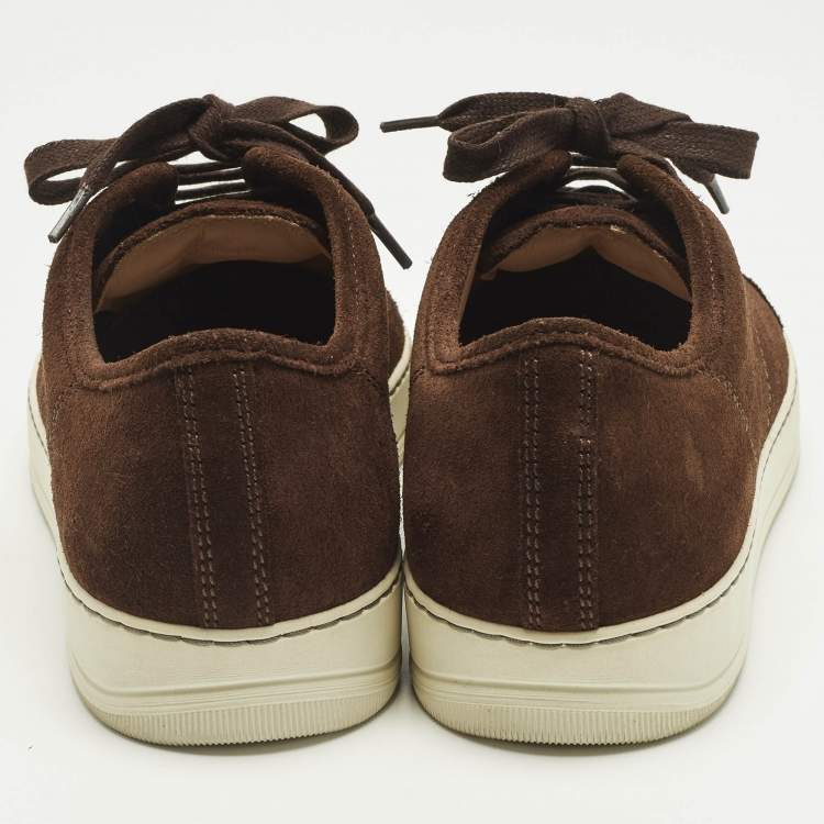 Pre Owned Lanvin Size 41 Brown Croc Embossed Leather and Suede Lace Up Sneakers