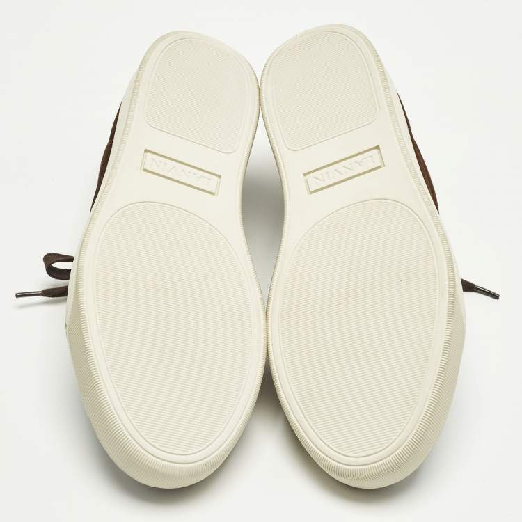 Pre Owned Lanvin Size 41 Brown Croc Embossed Leather and Suede Lace Up Sneakers