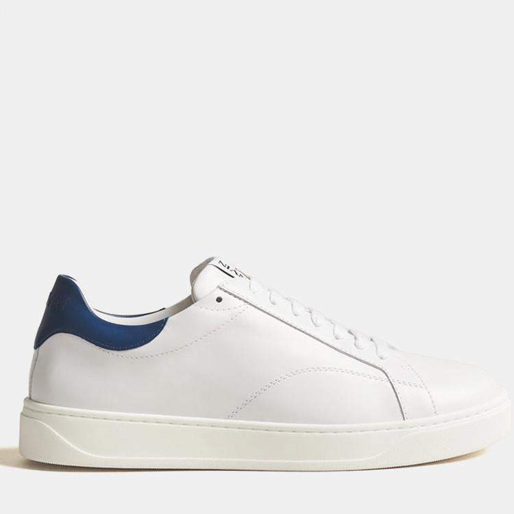 Pre Owned Lanvin Leather Sneaker in White/ Dark Blue Size 35
