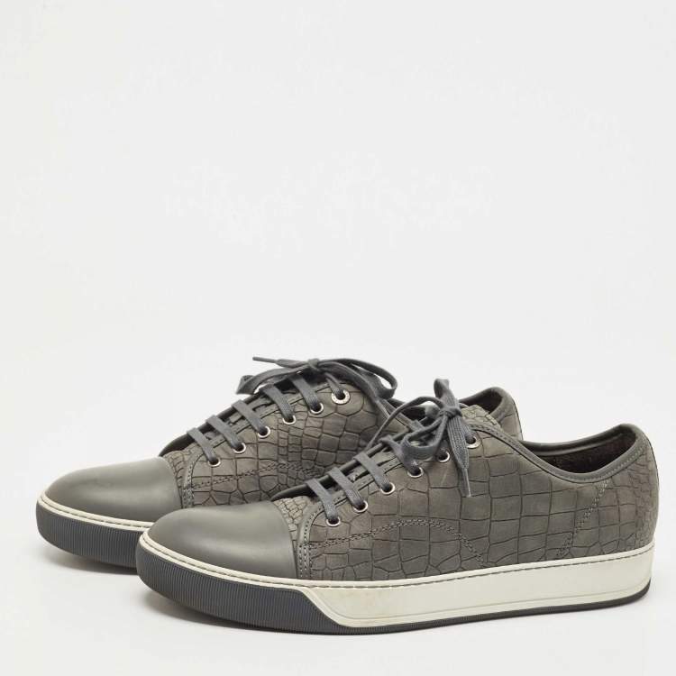 Pre Owned Lanvin Grey Croc Embossed Leather Low Top Sneakers Size 43