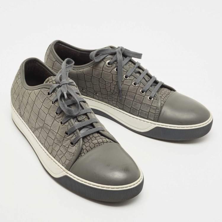 Pre Owned Lanvin Grey Croc Embossed Leather Low Top Sneakers Size 43