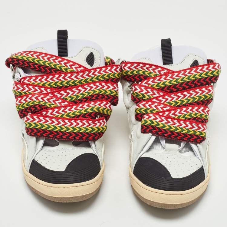 Pre Owned Lanvin Tricolor Leather and Suede Curb Sneakers Size 44