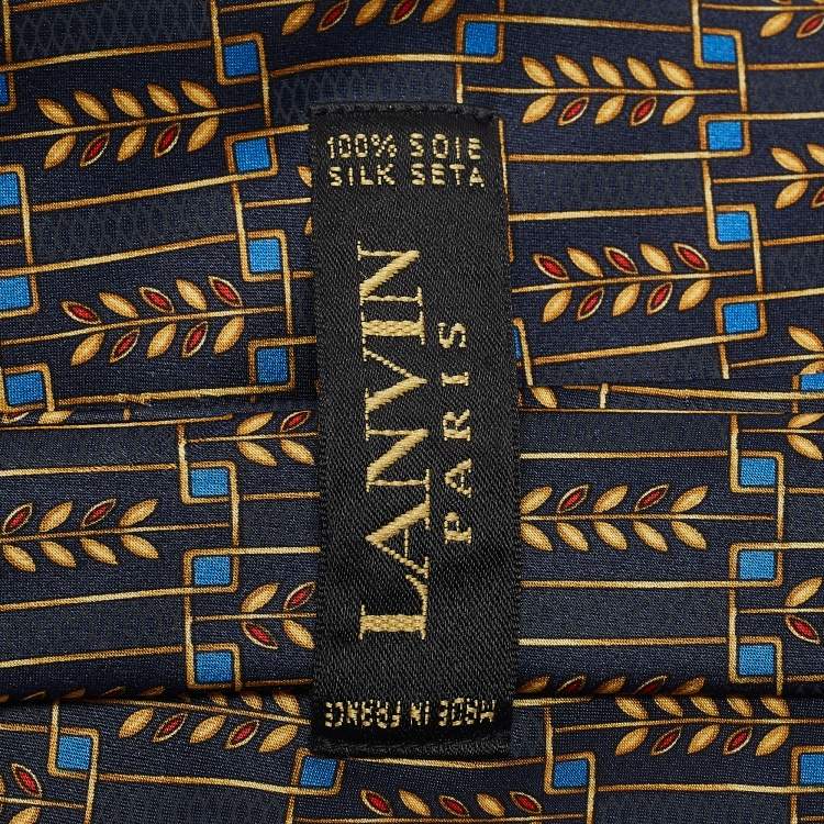 Pre Owned Lanvin Navy Blue Printed Satin Silk Traditional Tie 