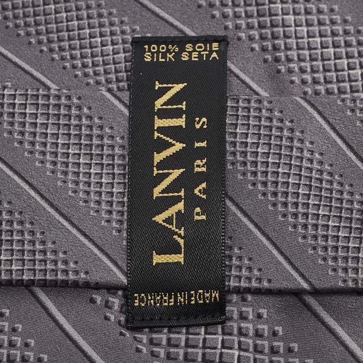 Pre Owned Lanvin Grey Printed Satin Silk Tie