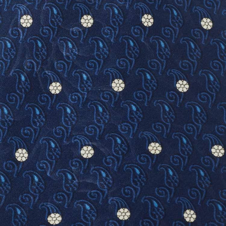 Pre Owned Lanvin Blue Printed Satin Silk Traditional Tie 
