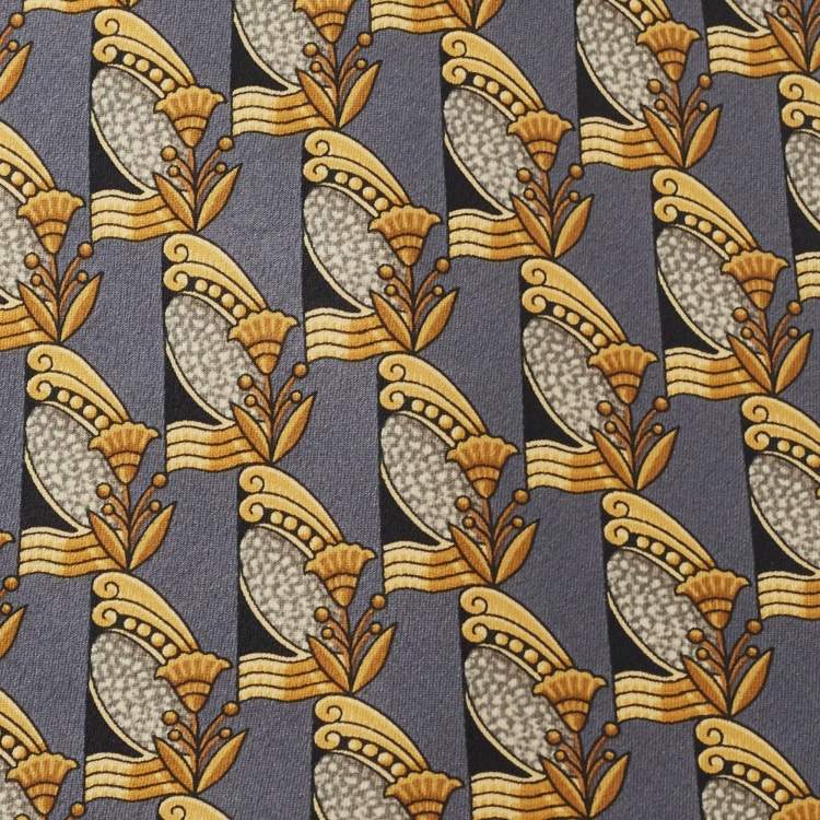 Pre Owned Lanvin Grey Printed Silk Traditional Tie 
