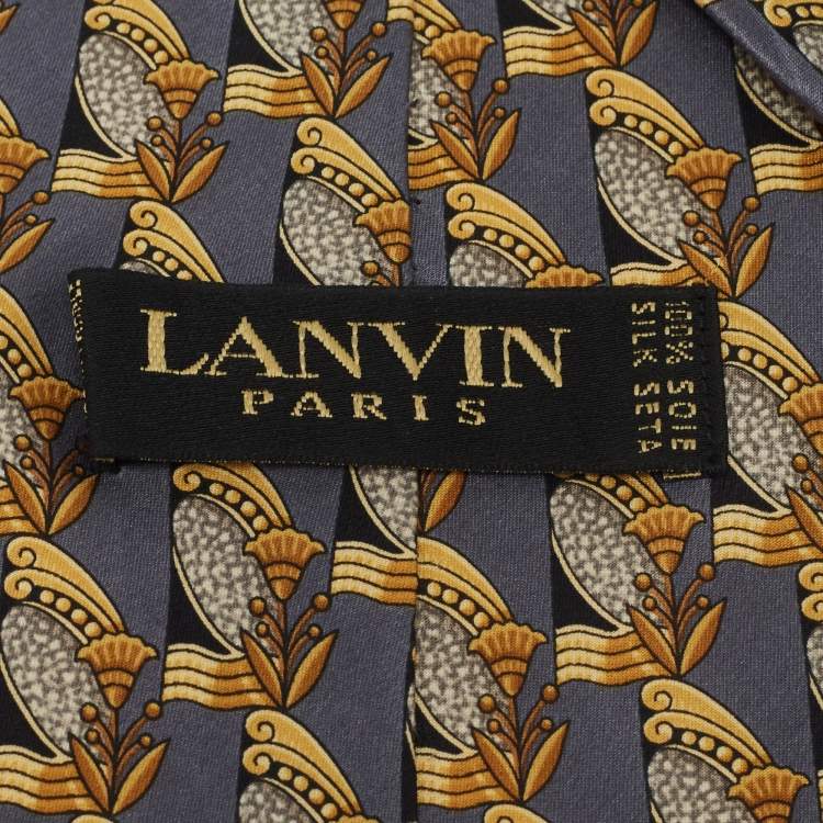 Pre Owned Lanvin Grey Printed Silk Traditional Tie 