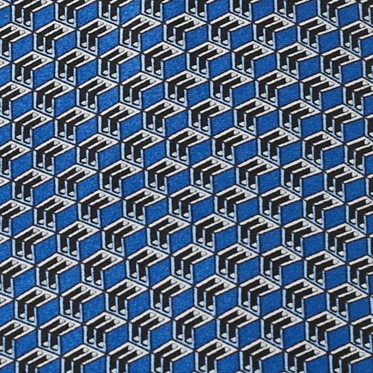 Pre Owned Lanvin Blue Geometric Arrow Print Silk Tie