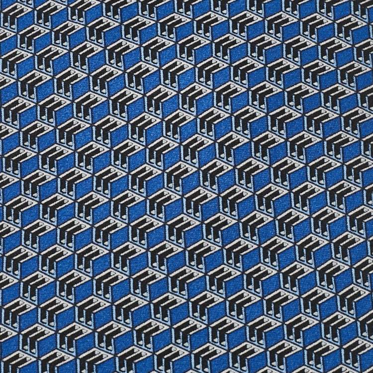Pre Owned Lanvin Blue Geometric Arrow Print Silk Tie