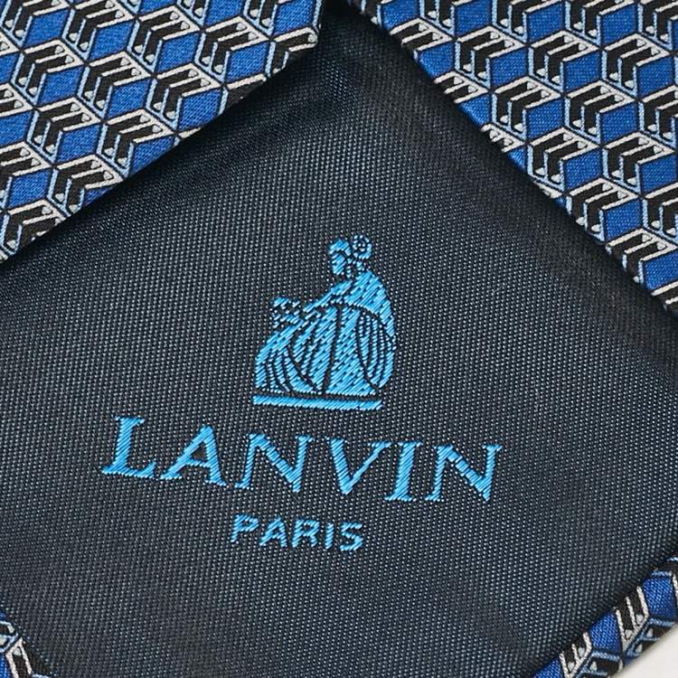 Pre Owned Lanvin Blue Geometric Arrow Print Silk Tie