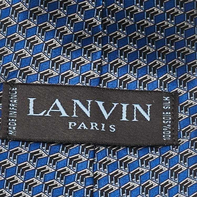 Pre Owned Lanvin Blue Geometric Arrow Print Silk Tie