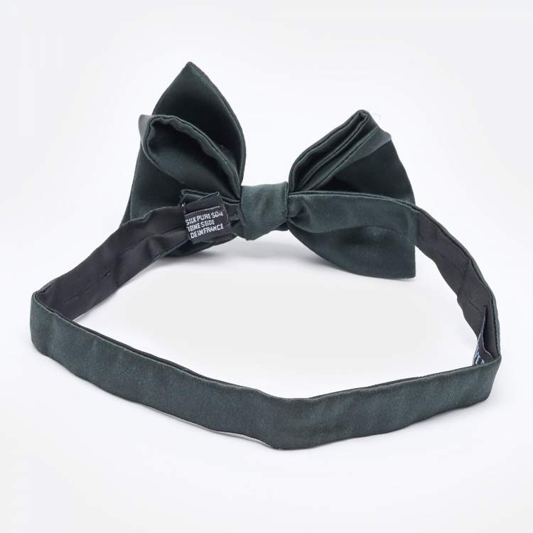 Pre Owned Lanvin Dark Green Silk Double Bow Tie