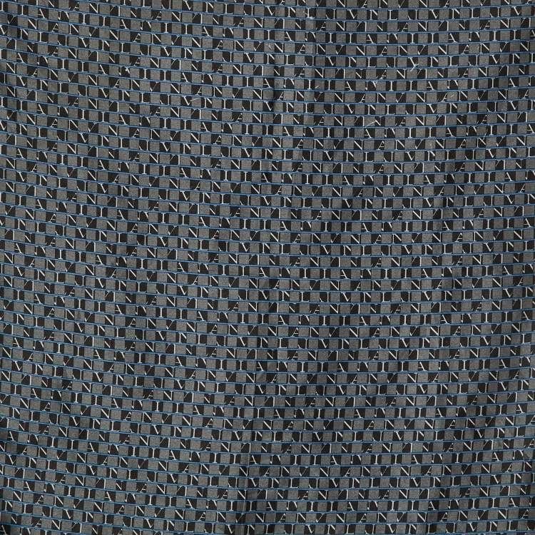 Pre Owned Lanvin Black Logo Print Silk Pocket Square