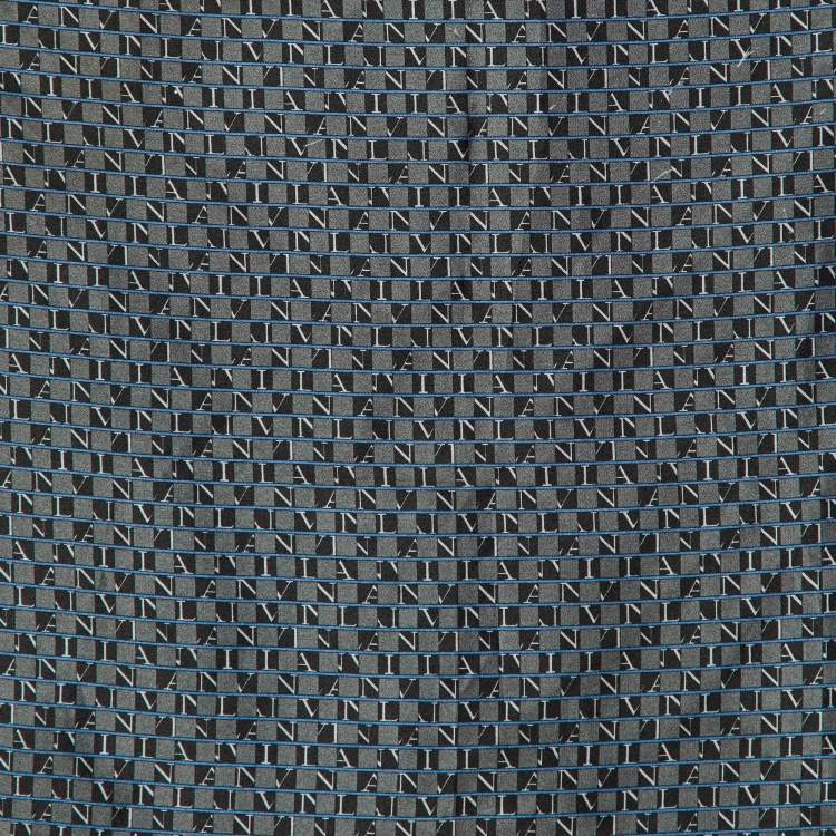 Pre Owned Lanvin Black Logo Print Silk Pocket Square