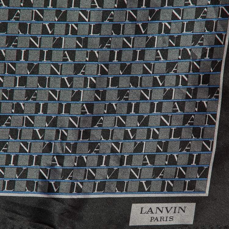 Pre Owned Lanvin Black Logo Print Silk Pocket Square